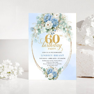 Invitación de cumpleaños número 60 con peonía verd