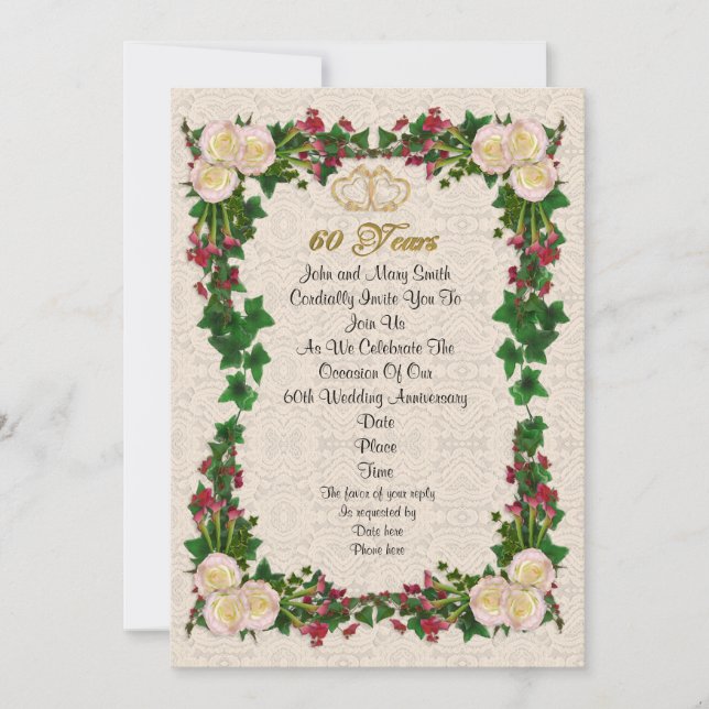 invitación de cumpleaños número 60 con rosas (Anverso)