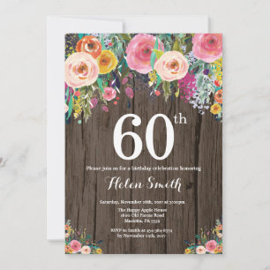 Invitación de cumpleaños número 60 con temática fl