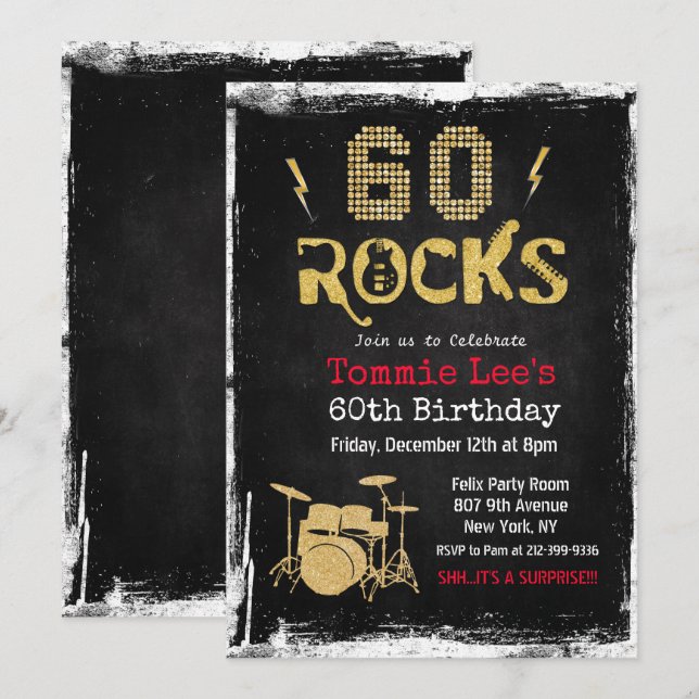 Invitación de cumpleaños número 60 de 60 Rocks Roc (Anverso / Reverso)