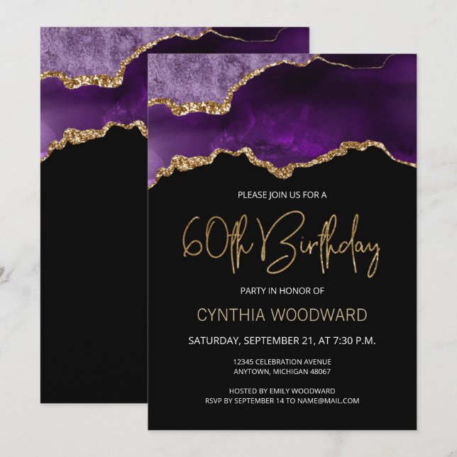 Invitación de cumpleaños número 60 de Ágata de Oro (Anverso / Reverso)