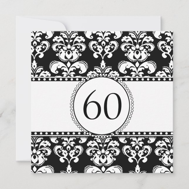 Invitación de cumpleaños número 60 de Black Damask (Anverso)