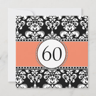 Invitación de cumpleaños número 60 de Black Damask