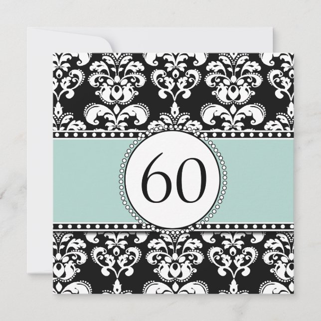 Invitación de cumpleaños número 60 de Black Damask (Anverso)