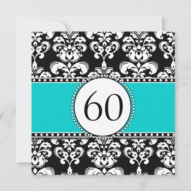 Invitación de cumpleaños número 60 de Black Damask (Anverso)