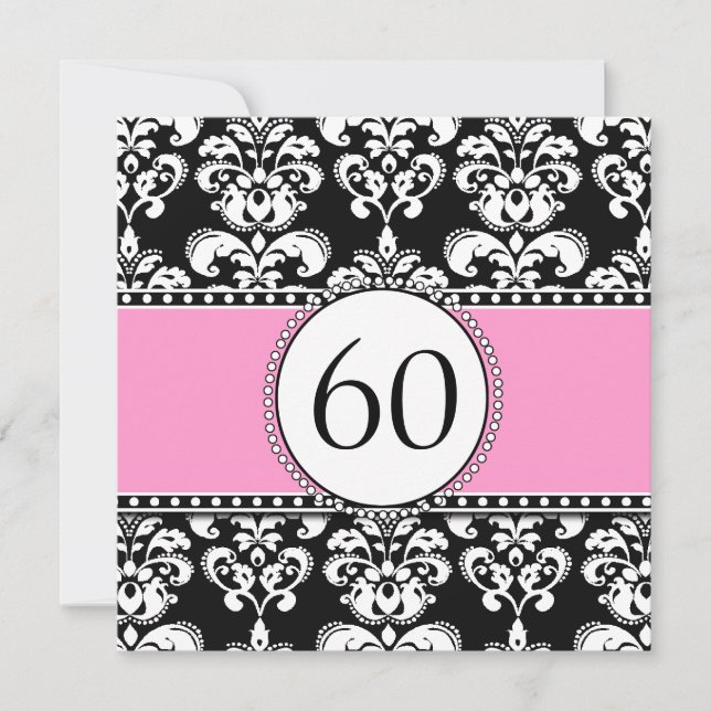 Invitación de cumpleaños número 60 de Black Damask (Anverso)
