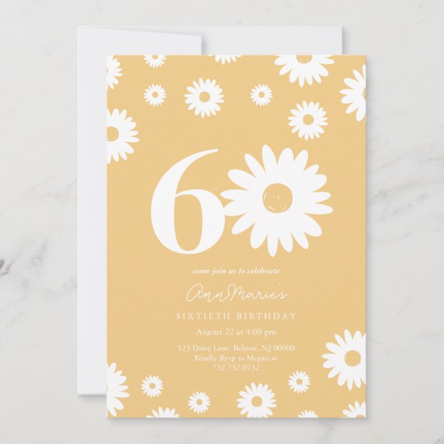 Invitación de cumpleaños número 60 de Gold Daisy (Anverso)