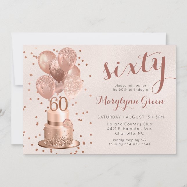 Invitación de cumpleaños número 60 de pastel de or (Anverso)