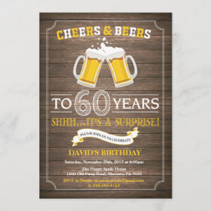 Invitación de cumpleaños número 60 de Rustic Beer 