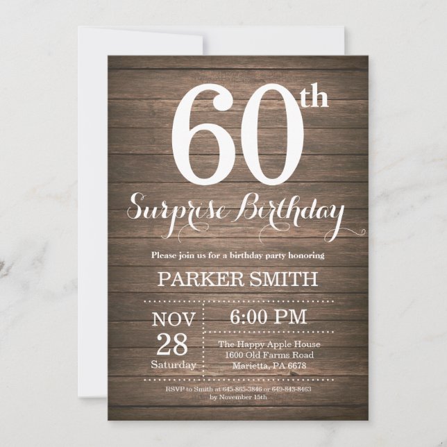 Invitación de cumpleaños número 60 de Rustic Surpr (Anverso)