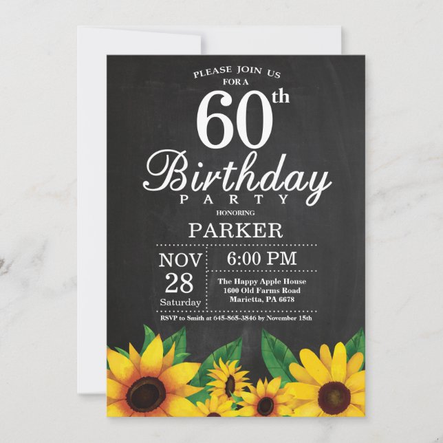 Invitación de cumpleaños número 60 del girasol (Anverso)