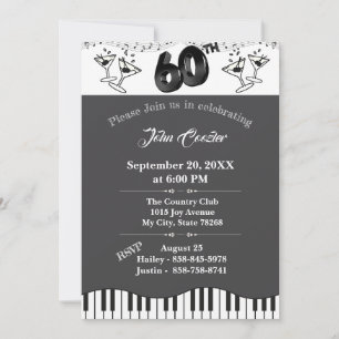 Invitación de cumpleaños número 60 en negro y blan