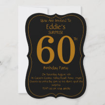 Invitación de cumpleaños número 60 en negro y dora