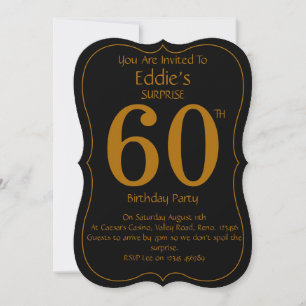 Invitación de cumpleaños número 60 en negro y dora