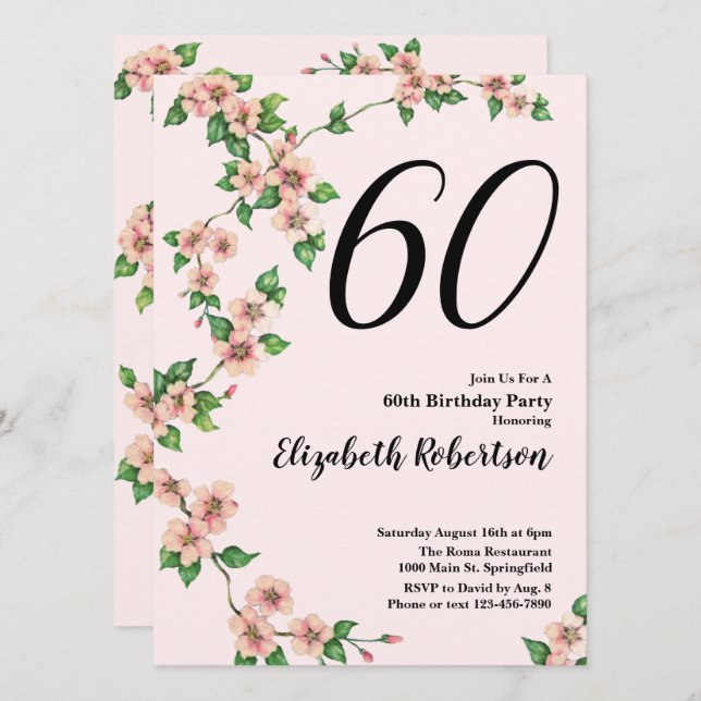 Invitación de cumpleaños número 60 en Rubor Pink (Anverso / Reverso)