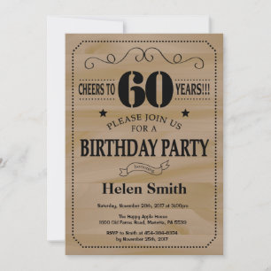 Invitación de cumpleaños número 60 estilo madera r
