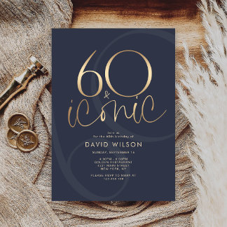 Invitación de cumpleaños número 60 Navy Gold e icó
