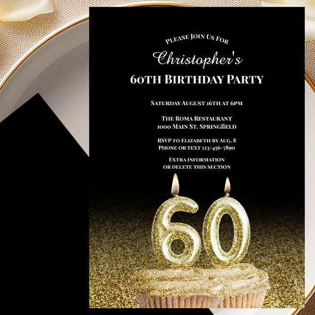 Invitación de cumpleaños número 60 para él en negr (Subido por el creador)