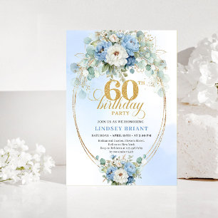 Invitación de cumpleaños número 60 Pastel Blue Peo