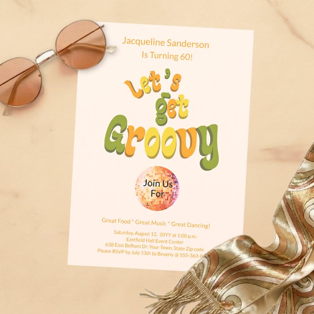 Invitación de cumpleaños número 60 Retro Groovy (Subido por el creador)