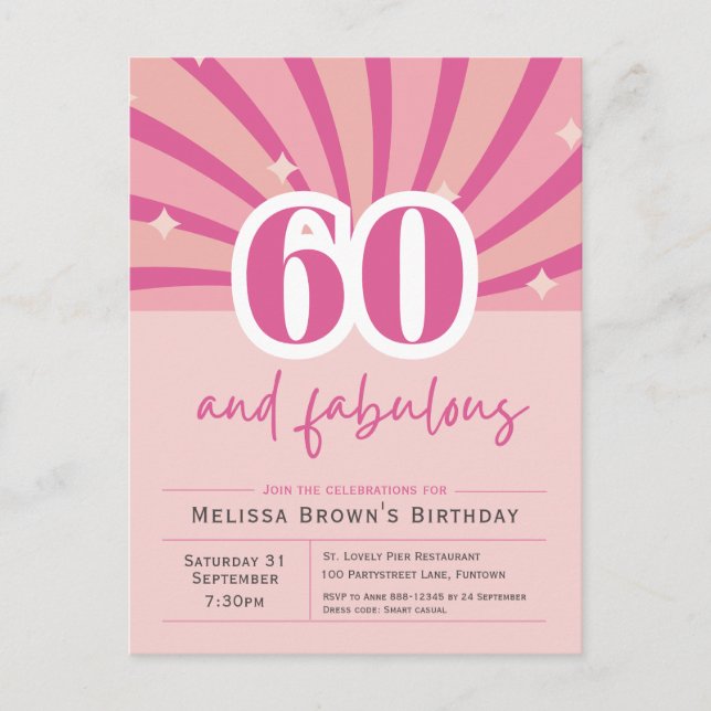 Invitación de cumpleaños número 60 rosa fabuloso (Anverso)