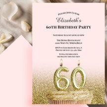 Invitación de cumpleaños número 60 rosa y dorado p