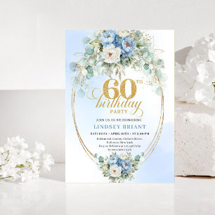 Invitación de cumpleaños número 60 Rustic Blue Peo
