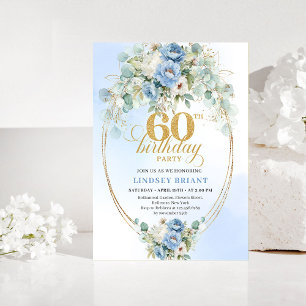 Invitación de cumpleaños número 60 Rustic Blue y G