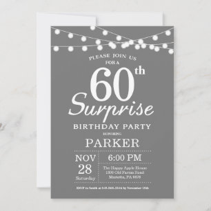 Invitación de cumpleaños número 60 sorpresa gris y