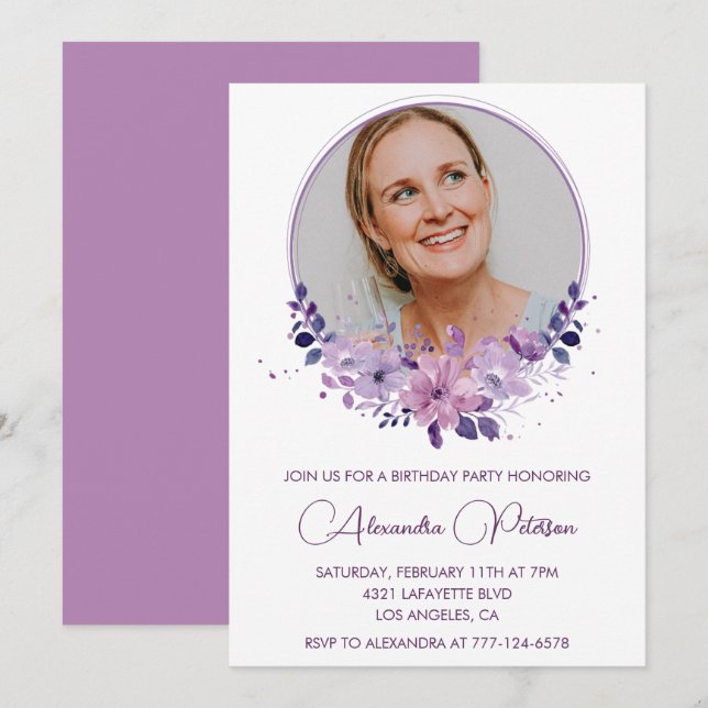 Invitación de cumpleaños número 63 Chic Photo Flor (Anverso / Reverso)