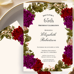 Invitación de cumpleaños número 65 con borde flora