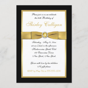 Invitación de cumpleaños número 65 en negro y oro
