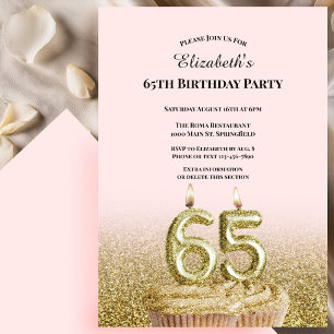 Invitación de cumpleaños número 65 rosa y dorada p