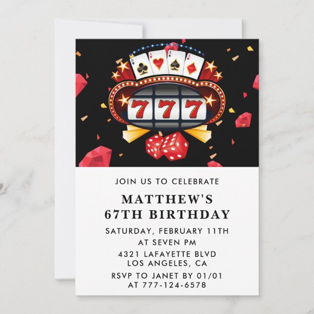invitación de cumpleaños número 67 carta de juego  (Anverso)