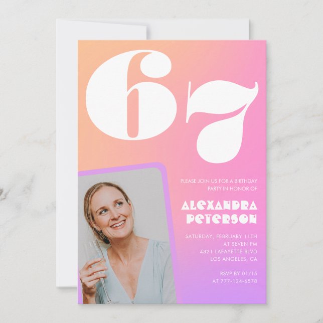 Invitación de cumpleaños número 67 con foto retro  (Anverso)