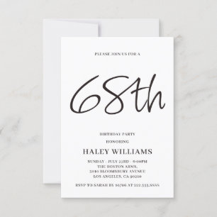 Invitación de cumpleaños número 68 con caligrafía