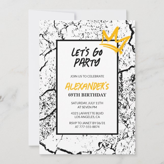 Invitación de cumpleaños número 69 negra Hombres H (Anverso)