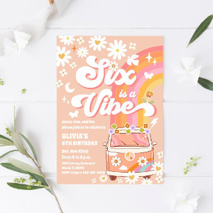 Invitación de cumpleaños número 6 al estilo Hippie