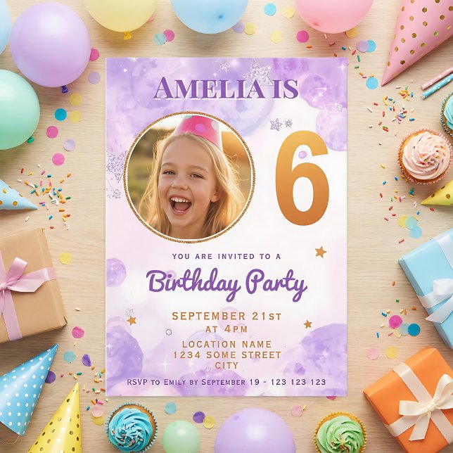 Invitación de cumpleaños número 6 con 6 burbujas d (Subido por el creador)