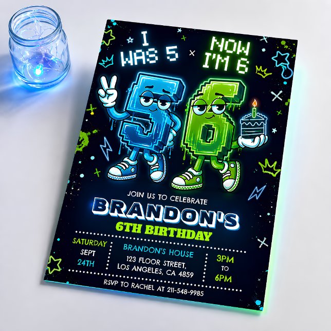 Invitación de cumpleaños número 6 con brillo de ne (Subido por el creador)