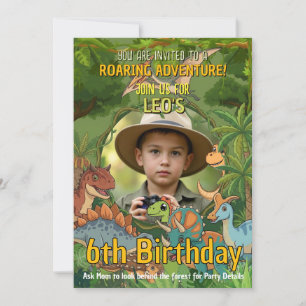 Invitación de cumpleaños número 6 con dinosaurio