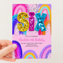 Invitación de cumpleaños número 6 con lentejuelas 