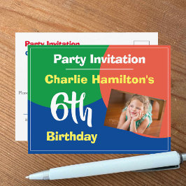 Invitación de cumpleaños número 6 con postal de fo