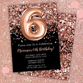 Invitación de cumpleaños número 6 con rosa negra y