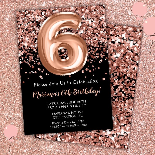 Invitación de cumpleaños número 6 con rosa negra y (Subido por el creador)