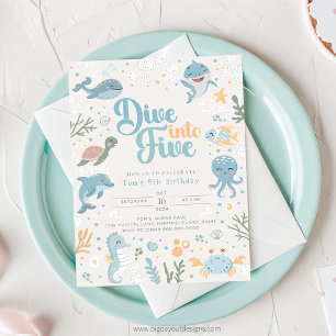 Invitación de cumpleaños número 6 con tema del océ