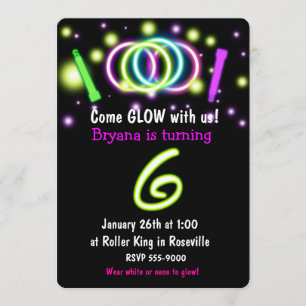 Invitación de cumpleaños número 6 de GLOW Lights p