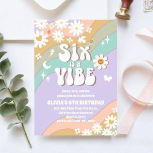 Invitación de cumpleaños número 6 de Groovy Rainbo