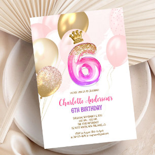 Invitación de cumpleaños número 6 de niña con glob