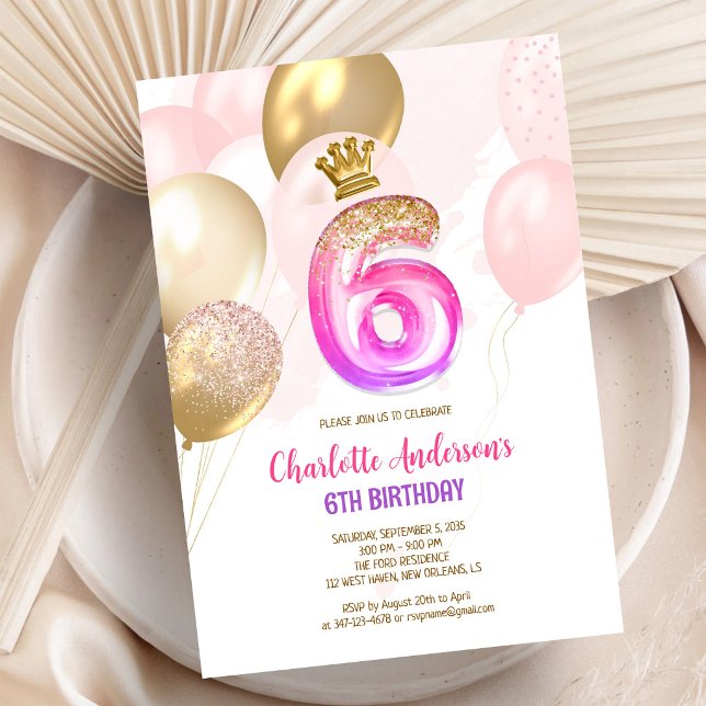 Invitación de cumpleaños número 6 de niña con glob (Subido por el creador)